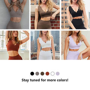 XW-202410 neue 2 Stück Scallop Gym Fitness-Sets V-Ausschnitt BH Kraft training Sportswear Shorts mit hoher Taille Outfit Sport Yoga-Sets - Product Image 5