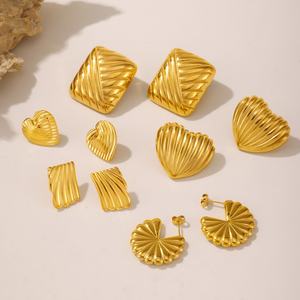 ต่างหูสตั๊ดทรงสี่เหลี่ยมหนา ดีไซน์เรขาคณิต ทำจากทองสแตนเลส ขายส่งสำหรับผู้หญิง - Product Image 1