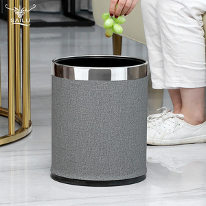 Sailu Waste Bin 10L Cylindrical Gray Fabric With Silver Rim Indoor Use - Product Image 1