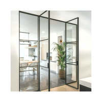 Ventana y Puerta Francesa de Hierro Forjado con Marco Interior de Vidrio Arqueado, Puerta Francesa de Metal con Arco, Ventana y Puerta de Acero Negra