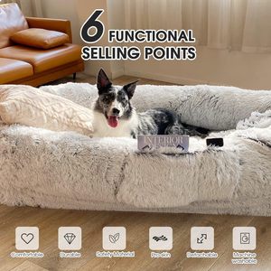 Pet Human-Shaped <b>Bed</b> Gray Plush Orthopedic <b>Sponge</b> Dog <b>Bed</b> Floor Use Four Seasons - Product Image 5