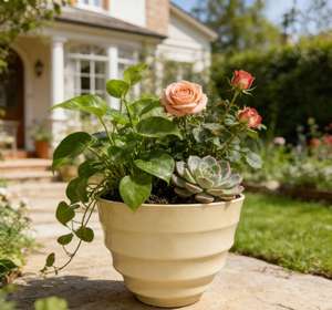 <span class=keywords><strong>Pot</strong></span> <span class=keywords><strong>de</strong></span> fleurs en plastique brillant <span class=keywords><strong>de</strong></span> grande taille, texture multi-circulaire, 12''/16'', trou <span class=keywords><strong>de</strong></span> drainage, léger, durable, pour intérieur/extérieur - Product Image 4