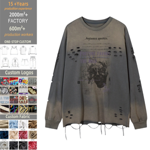 เสื้อยืดโอเวอร์ไซส์ แขนยาว คอกลม ผ้าคอตตอน 260 แกรม สไตล์วินเทจ ล้างสีแบบแอซิด ทำลายแบบดิสเทรส สำหรับผู้ชาย รุ่น TKAN493 รับสกรีนลายตามสั่ง (OEM) - Product Image 1