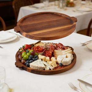 Custom Splicing Acacia Wood Round <b>Tray</b> Wooden Hotel <b>Tray</b> Dessert Plate <b>Dinner</b> Plate Party Gathering Wooden Dishes - Product Image 1
