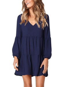 2021 Hot Selling Women <strong>Summer</strong> Tunic <strong>Dress</strong> V Neck Casual Loose Flowy Solid Aline Swing <strong>Shift</strong> <strong>Dresses</strong> - Product Image 5