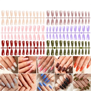Paquete de 24 Uñas Postizas Sólidas en Forma de Ataúd, Trapezoidales, Semiterminadas, en Tiras, Multicolor, para Decoración de Uñas DIY - Product Image 1
