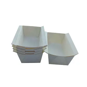 Factory sales Disposable white kraft paper food boat tray sushi tray with pet lid white food paper tray for fast food