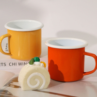 Mug de camping en émail durable de 350 ml avec logo personnalisé, design rétro, bord roulé épaissi, en acier métallique, sublimation vierge, vente en gros