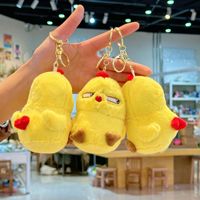 Porte-clés en peluche poulet jaune grincheux, adorable poussin en colère, pendentif en peluche, breloque pour sac, décoration de porte-clés animal de dessin animé, cadeau en PP