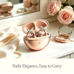Butterfly Charm Open Ear Clip <b>Bluetooth</b> Earbuds Premium Metallic Finish Compact Portable Case HiFi Stereo Daily Music Earbuds - Product Image 3