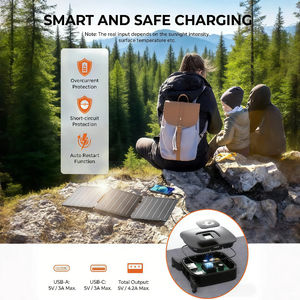 Alecter <b>Solar</b> Portable 21W <b>Flexible</b> <b>Solar</b> Charger 22% Efficient Monocrystalline <b>Panel</b> 182mmx182mm Outdoor Use All-Black Design - Product Image 3