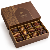 Boîte cadeau personnalisée pour dattes, emballage en papier rigide de luxe avec séparateurs pour dattes, noix, chocolat, cadeaux du Ramadan et de l'Aïd