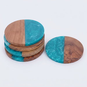 Sous-verres carrés modernes faits à la main en résine et bois, diamètre 35 mm, tapis de boisson haut de gamme pour la décoration intérieure et la protection de table - Product Image 2