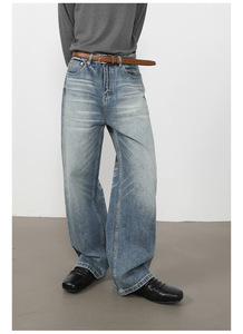 Jean en denim vintage taille mi-haute, coupe droite, de marque haut de gamme, tendance mode masculine, pantalon long - Product Image 4