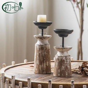 Porte-bougie vintage en bois, style antique, décoration d'intérieur, accessoire durable du milieu du siècle - Product Image 3