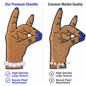 Custom Orchid Fingers Pearl Chenille Patches Iron on Patches Funny Applique Embroidered Felt Eco-Friendly for Varsity Jacket - Product Image 2