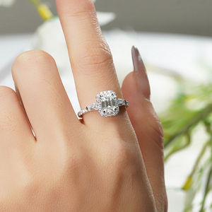 Fashion Women Halo Moissanite <b>Ring</b> Radiant Cut <b>Emerald</b> Cut D VVS1 High Quality Moissanite Sterling <b>Silver</b> <b>Ring</b> - Product Image 3