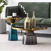 Hochwertiger Luxuriöser Moderner Runder Couchtisch - Rauchglas-Marmor-Tischplatte mit Goldenem Gestell Wohnzimmermöbel