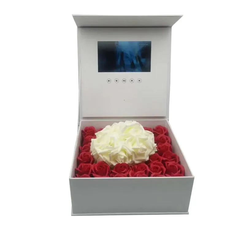 Tùy Chỉnh Hand Made Trắng Tông Hộp Giấy 7 Inch Lcd Hiển Thị Video Hộp Quà Tặng Ngày Valentine Quà Tặng Video Box