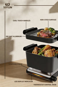 Hoogwaardige 2-in-1 draagbare antiaanbak grill- en bakplaatset met regelbare temperatuur, elektrische tafelgrillpan, elektrische hotpot - Product Image 5