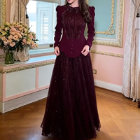 Ensemble jupe longue en maille vintage, col rond, robe de soirée élégante, nouvelle arrivée printemps, robe pour femme