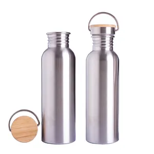 不锈钢运动瓶带竹盖大口保温瓶便携式单层水瓶