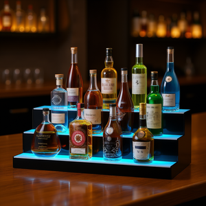 Estante de Exhibición para Botellas de Licor con Iluminación LED de 3 Niveles y 30 Pulgadas, Moderno, de Vidrio, para Barra, Acabado Pulido, Venta al Por Mayor - Product Image 2