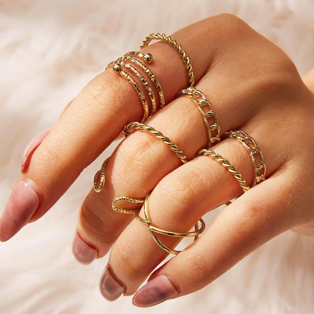 Simple Knuckle Stacking Midi Ring Set for Women Stainless Steel Women's Fashion Band Midi Rings Adjustable Size