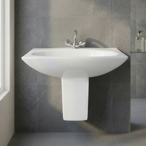 Ceramic Half Pedestal Sink Eco Friendly Water Resistant Round Basin Hand Washing For Mall Export Quality - Product Image 2