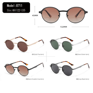 Gafas de Sol Redondas Unisex, Montura Metálica Completa, Lentes Verdes, Protección UV400, Estilo Retro, Casual, para Adultos - Product Image 3