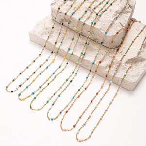 Collier tendance bohème plaqué <span class=keywords><strong>or</strong></span> avec perles goutte d'huile pour femme, chaîne à maillons en alliage <span class=keywords><strong>de</strong></span> zinc - Product Image 2