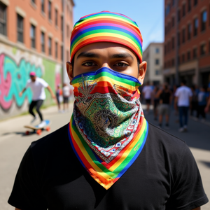 Bandana Paisley Arcobaleno 21x21cm in Cotone Stile Hip Hop Protettiva per Uso Esterno Unisex Confezione Personalizzabile - Product Image 2