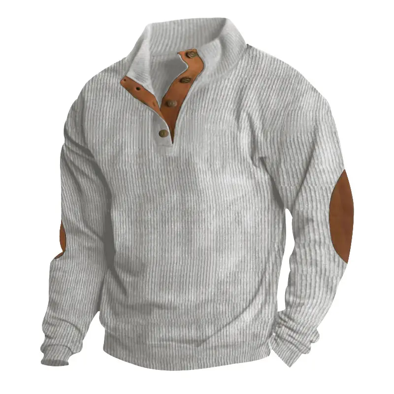 Moderne Opstaande Kraag Heren Hoodie Met Lange Mouwen En Pitstreep Corduroy Patroon