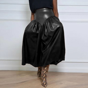 Plus Size Women's PU Leather Pocket Long <strong>Skirt</strong> - Product Image 3
