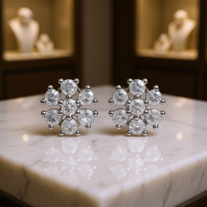 Orecchini a Perno a Forma di Fiocco di Neve in Oro Bianco, Argento 925 con Cristalli e Strass, Gioielli Classici da Donna per Uso Quotidiano - Product Image 2