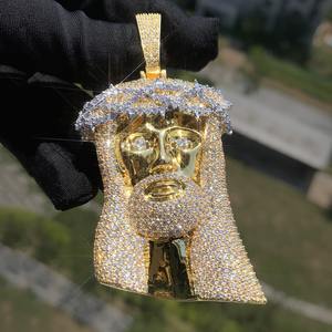 14K oro finitura enorme spettrale grande testa di gesù zircone ciondolo glassato fuori Jumbo Cubic Zirconia collana per gli uomini - Product Image 6