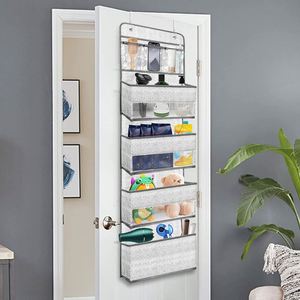 5-<b>Shelf</b> Over Door Hanging Organizer with 4 Large Pocket 3 PVC Pockets and 2 Metal <b>Hooks</b> for Pantry Nursery Closet - Product Image 2