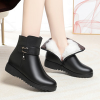 Sepatu bot kulit asli desain baru musim dingin untuk wanita, sepatu bot tumit tebal antiselip musim gugur