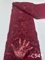 NI.AI Nouveau design Tissu en dentelle perlée à motif floral, Tissu en dentelle à sequins, Tissu en dentelle filet à sequins et perles