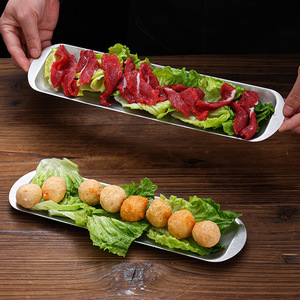 Stainless Steel Long Plate For Hot Pot Sushi Snack Barbecue Beef Shrimp Paste Hotel Food Use Narrow Rimmed Solid Color - Product Image 3