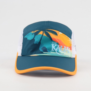 Gorra <span class=keywords><strong>de</strong></span> running personalizada al por mayor <span class=keywords><strong>de</strong></span> 5 paneles con impresión completa, gorra <span class=keywords><strong>de</strong></span> campamento con orificios cortados a láser, visera plana, parche bordado, hebilla y secado rápido - Product Image 2