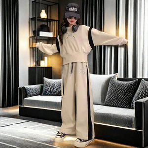 Bộ quần áo thời trang thu đông 2024 cho bé gái & trẻ em gái từ 8-12 tuổi, họa tiết trơn, mặc thường ngày, thể thao, bán buôn - Product Image 2