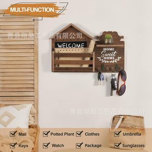 Wooden Mail And Key Organizer Wall Mounted Home Storage Rack For Living Room Entrance With <b>Hooks</b> And <b>Shelf</b> - Product Image 2