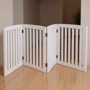 Barrière de sécurité pour animaux de compagnie en bois pliable blanche à 4 panneaux, qualité supérieure, utilisation en intérieur - Product Image 2