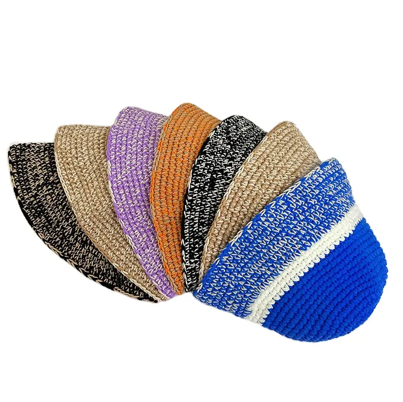 Dames colorées personnalisées fait à la main au crochet casquette de pêcheur chapeau gros damier tricoté au crochet chapeau seau