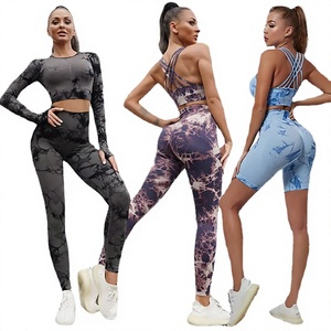 Legging de yoga taille haute sans couture pour femme, séchage rapide, respirant, anti-transpiration, grande taille, imprimé tie-dye, en Spandex/Nylon - Product Image 4