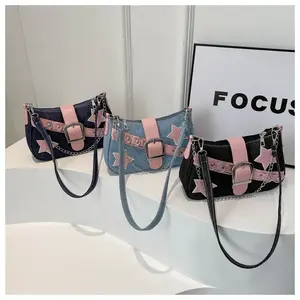 Sac à bandoulière Spicy Girl Cowboy rétro avec rivets et étoiles, sac sous le bras pour femme, sacoche portable à chaîne pour femme - Product Image 2