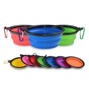 Portátil Dobrável Cachorro Tigela Alimentadores Dobrável Pet Bowl Tpe Metal Comida Água Alimentação Silicone Logotipo Personalizado Fabricação 350ML