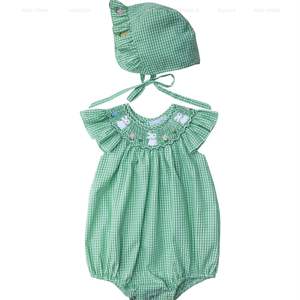 Bebé niña Smocked Romper vestido primavera recién nacido Niño ropa cuello redondo mangas flutter 100% algodón mono - Product Image 1