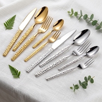 Ensemble de couverts de luxe en acier inoxydable avec manche martelé or et argent, finition poli miroir, pour mariage, avec logo personnalisé, vente en gros